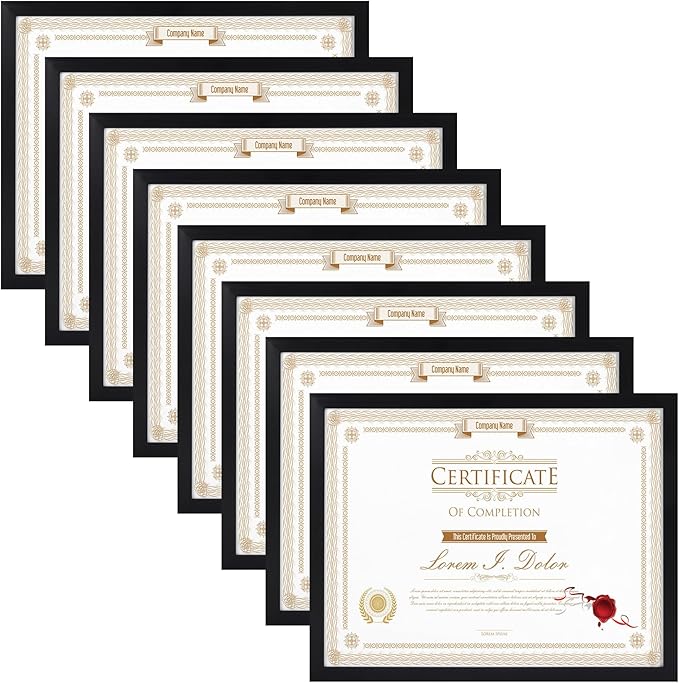 WIFTREY 8.5x11 Black Picture Frames Set of 8, Certificate 8.5 by 11 Photo Frames Bulk for Document Diploma Award, Wall Hanging or Tabletop Display