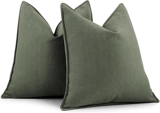 ZWJD Army Green Pillow Covers 16x16 Set of 2 Chenille Throw Pillow Covers with Elegant Design Soft and Luxurious Decorative Throw Pillows for Couch, Bed, and Home Decor