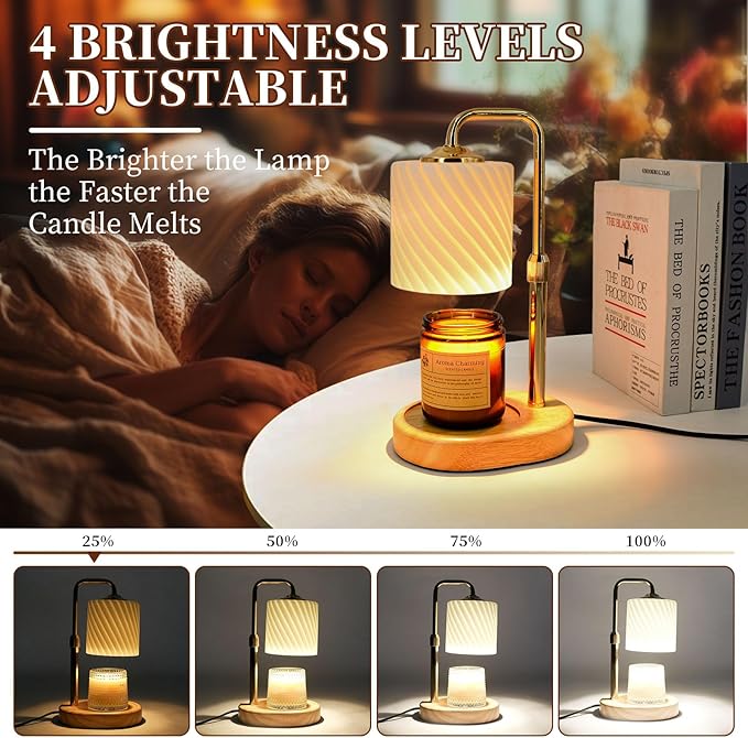 Candle Warmer Lamp with Timer Dimmable, New Adjustable Height Frosted Glass Texture Wax Melt Warmer Lamps for Scented Jar Candles, Gifts for Women Mom, Home Decor Table Lights