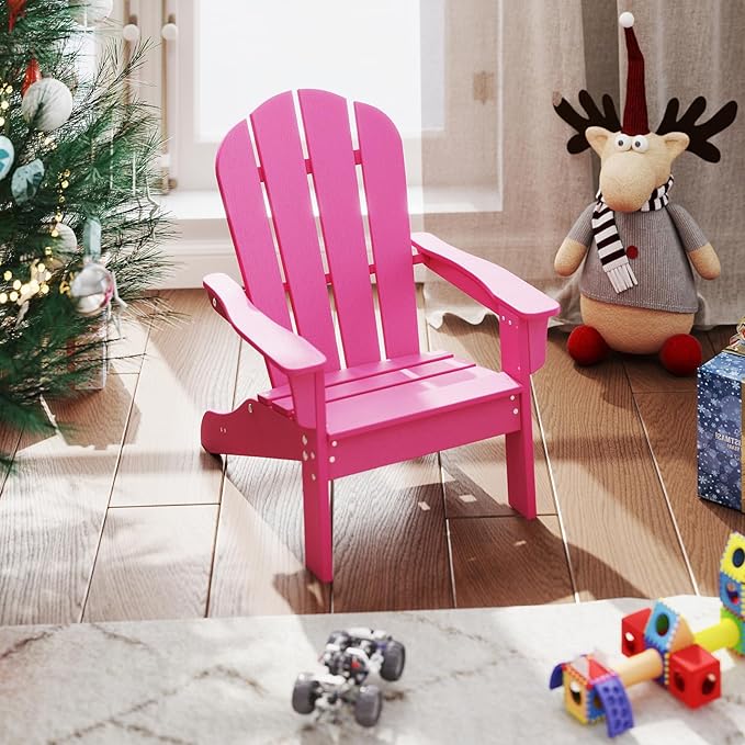 Giantex HDPE Kids Adirondack Chair - All-Weather Lawn Toddler Chair with Ergonomic Design, Children’s Outdoor Chair for Toddlers Ages 3-8, Kid’s Patio Furniture for Deck, Garden (4, Pink)