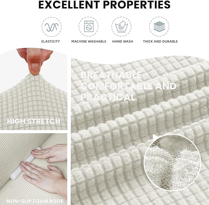 LURKA Stretch Loveseat Sofa Slipcovers 1 Piece Couch Covers for Sofa Furniture Protector Full Sofa Covers with Elastic Bottom for Kids and Dog (Medium, Ivory)