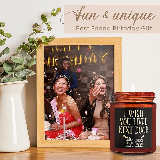 Birthday Gifts for Women - I Wish You Lived Next Door Candle for Her - Cute Friendship, Housewarming Gift - Gifts for Men, Best Friend, Girlfriend, Sister, Mom - Relaxing Soy Candle for Home