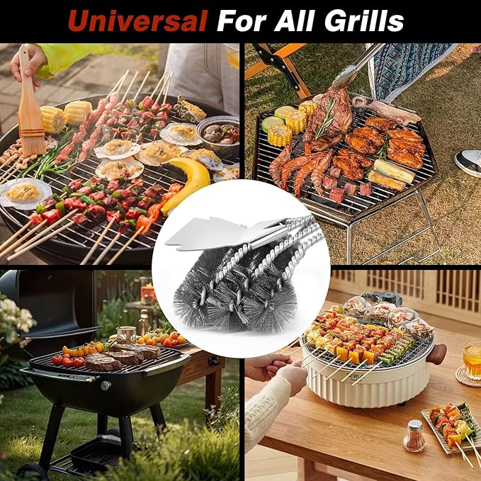 Professional Grill Brush and Scraper Kit - Heavy Duty BBQ Grill Cleaner Brush with Stainless Steel Scrubber, Outdoor Grill Cleaning Tools for Home, Restaurant & Commercial Use