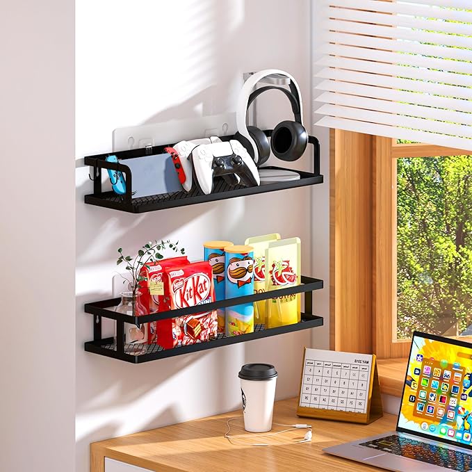 PUSDON Metal Wall Hanging Basket 2 Packs DIY Suitable for Multiple Scenes - Large Black Guardrail