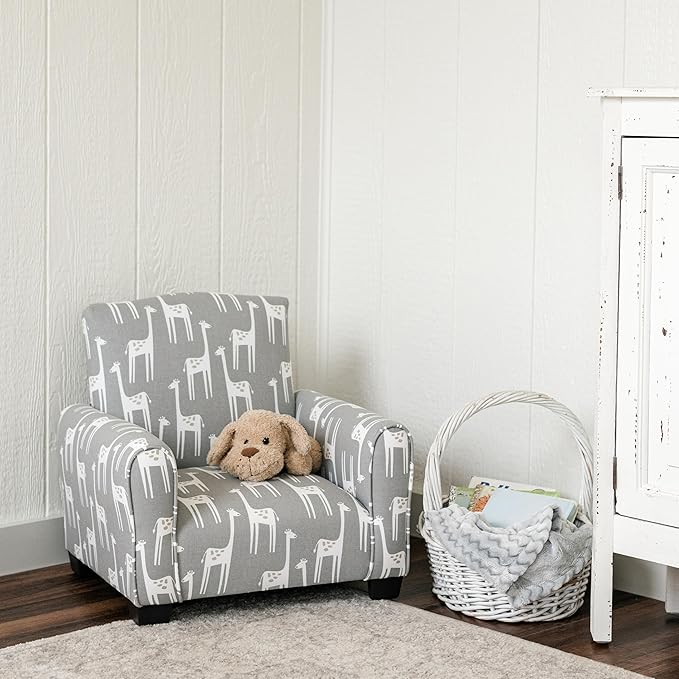 Kid Rocking Chair for Toddlers, Child Chair for Little Kids, Upholstered Toddler Armchair for Children, Comfy and Cute Little Kid Chairs (Legs, Grey Giraffes Print)