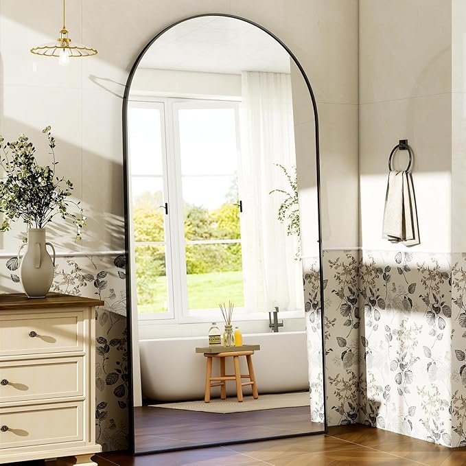 HARRITPURE 76"x34" Arched Full Length Mirror Free Standing Hanging Mounted Mirror Aluminum Frame Modern Simple Home Decor for Living Room Bedroom Cloakroom, Black