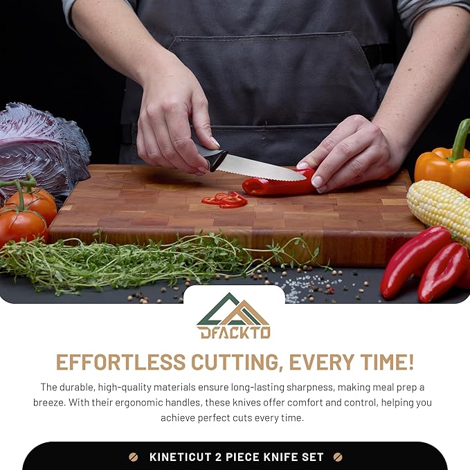 2-Piece Serrated Knife Set – Stainless Steel Kitchen Cooking Knives w/Protective Covers, Dishwasher Safe, No Block, Sharp Cutlery for Slicing Bread, Cooking Fruit & Steak w/Sheath - Gray