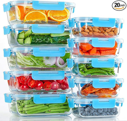 UMEIED 10 Pack Glass Food Storage Containers with Lids Leakproof, Airtight Glass Meal Prep Containers For Lunch, On The Go, Leftover, Dishwasher Safe
