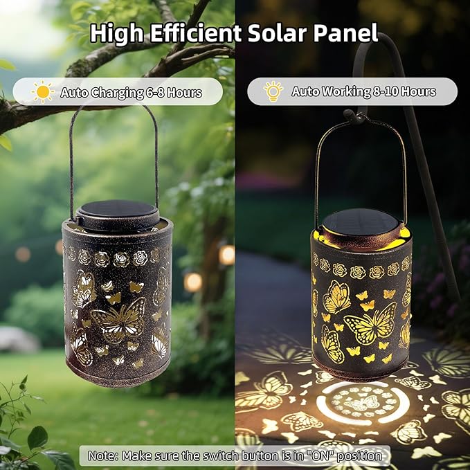 Upgraded Butterfly Solar Lights for Outside Garden Decor, Hanging Solar Lanterns Outdoor Waterproof Metal Butterfly Decorations for Patio, Yard, Pathway, Porch, Birthday Gifts for Women