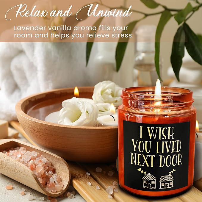 Birthday Gifts for Women - I Wish You Lived Next Door Candle for Her - Cute Friendship, Housewarming Gift - Gifts for Men, Best Friend, Girlfriend, Sister, Mom - Relaxing Soy Candle for Home