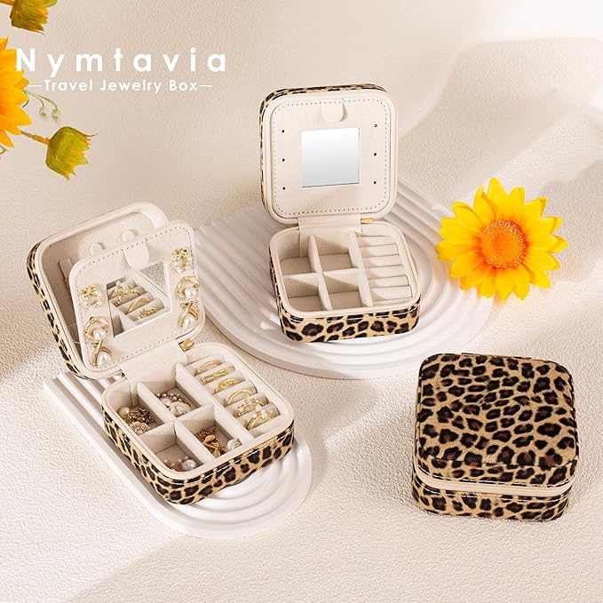 Leopard Print Jewelry Box, Cheetah Travel Jewelry Case for Women Girl, Animal Small Jewelry Organizer, Birthday Graduation Gift