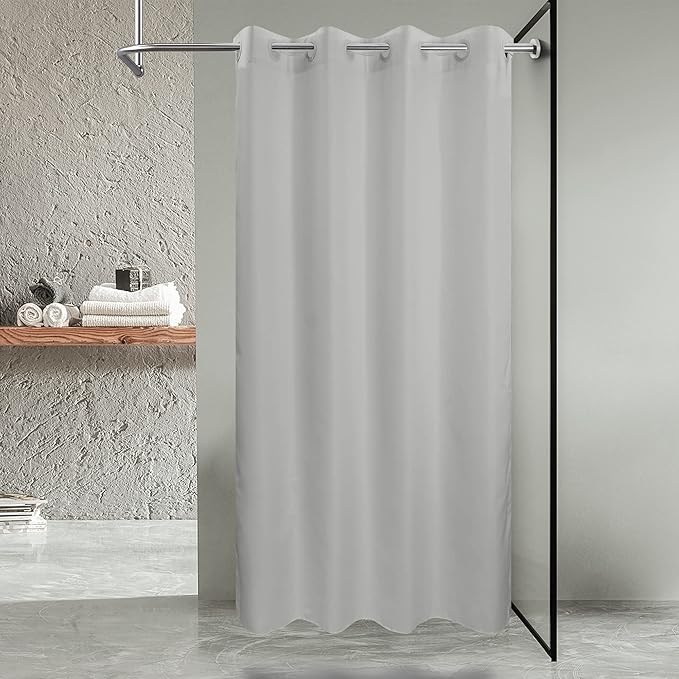 River Dream Stall Size No Hook Grey Fabric Shower Curtain or Liner Soft Microfiber - 54" x 78" Shower Stall Curtain Hotel Grade, Waterproof & Machine Washable, Gray, 54x80