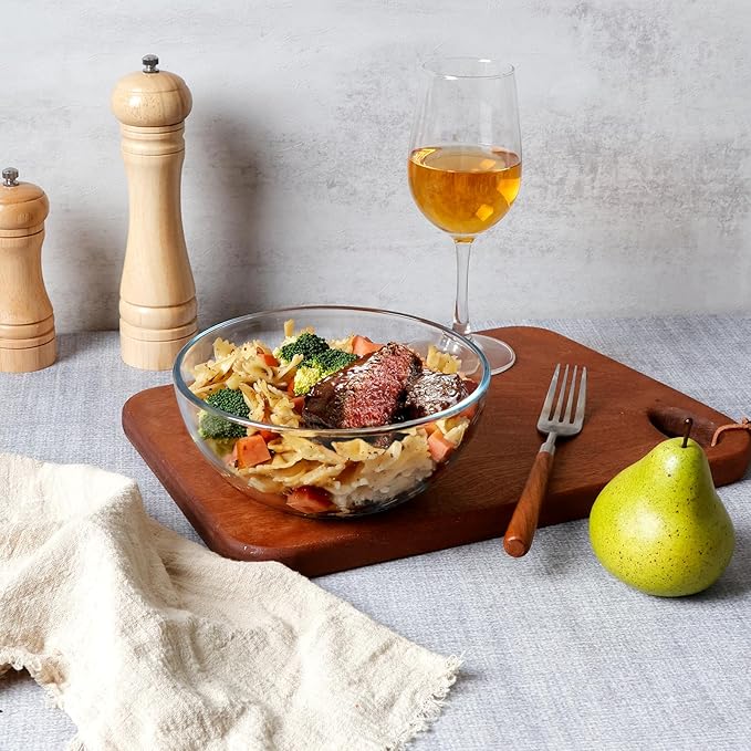 NUTRIUPS 7 Inch Medium Glass Prep Bowls, Tempered Glass Bowl Set of 4 Microwave and Oven Safe (7 inch, Set of 4)