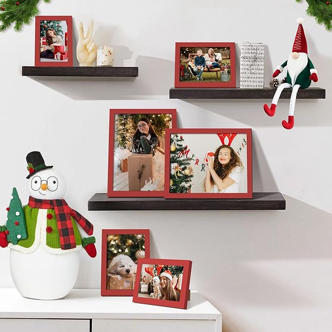 upsimples 10 Pack Picture Frames Collage Wall Decor for Mounting or Tabletop Display, Photo Gallery Frame Set for Family, Multi Sizes Including 8x10, 5x7, 4x6, Red