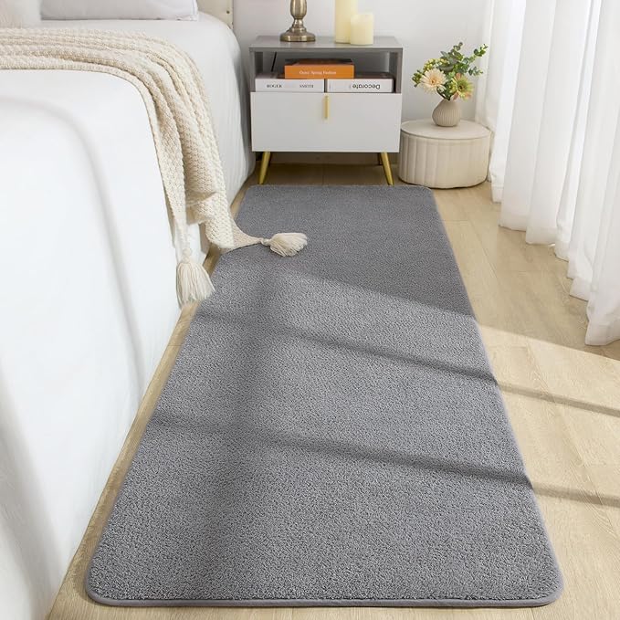 Soft 2x8 Runner Rugs for Bedroom Hallway, Non Slip Long Runners for Kitchen Laundry Dorm Washable, Modern Low Pile Area Rugs for Boys Men, Grey