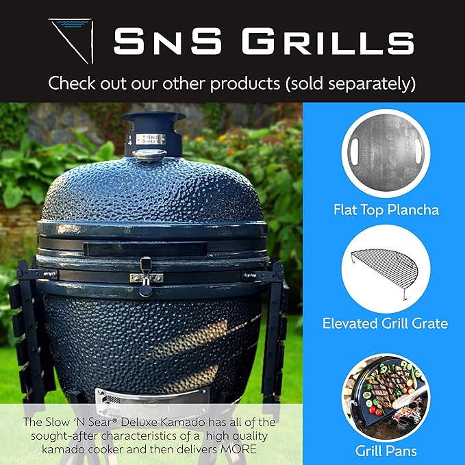 SnS Grills Slow ‘N Sear® 5-Piece Cooking System - Patented Charcoal Basket with Removeable Water Reservoir, EasySpin Grate, Drip Pan for Low ‘N Slow Smoking & Charcoal Grilling on Big Green Egg XL