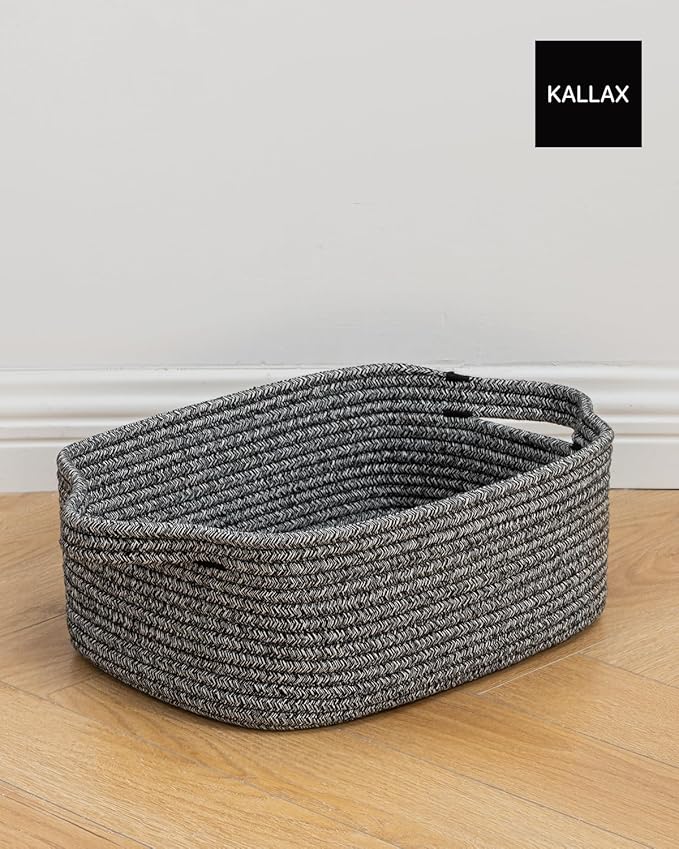 KALLAX Small Woven Basket, 14 x 10 x 5.6 Inches, Small Storage Baskets for Organizing, Gift Baskets Empty, Cute Rope Shelf Closet Storage Bins for Shelves, Dog Toy Basket, Mixed Black