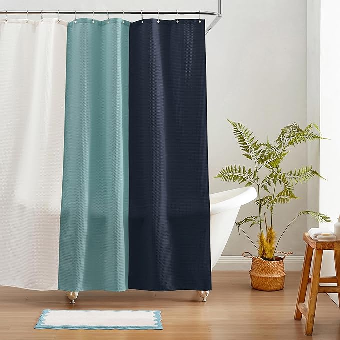 MONDAY MOOSE Bath Mat with Scalloped Wavy Ripple Design, Microfiber Absorbent Non Slip Tufted Rug for Floor, Shower or Kitchen (20x32 inch, Sky Blue)