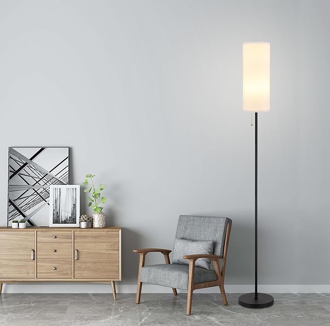 Floor Lamp for Living Room, Modern Standing Lamps with Lampshade, Minimalist Tall Lamp with Chain Switch for Living Room, Bedroom, Kids Room, Office,Standing Lamp LED Bulb Included (White Shade)
