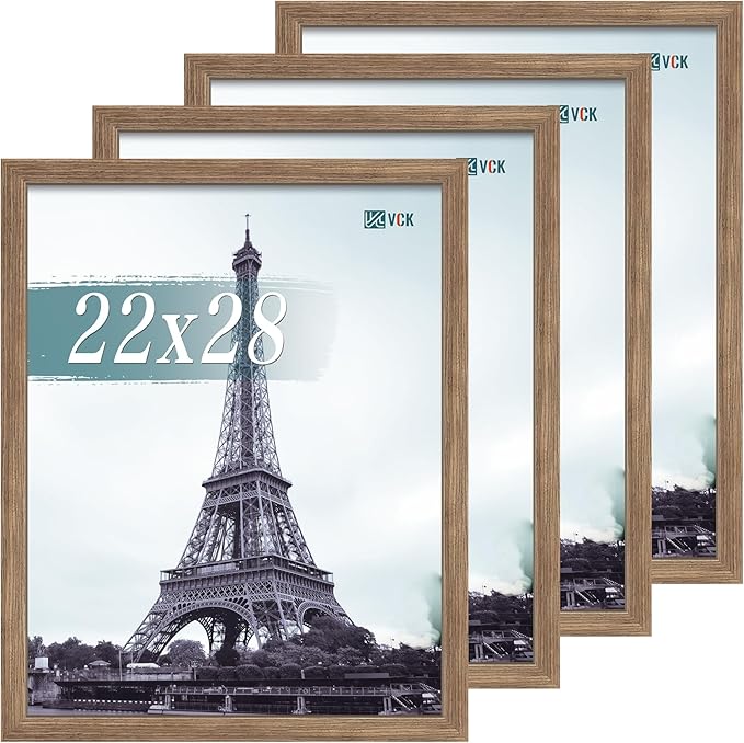 VCK 22x28 Poster Frame Set of 4 - Walnut, Gallery-Quality Wood Picture Frames, 1.1-Inch Wide Border, Polished Plexiglass, Vertical or Horizontal Wall Display for Photo/Art/Prints, Walnut