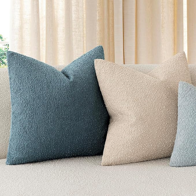 Foindtower Pack of 2 Textured Boucle Throw Pillow Covers Accent Solid Pillow Cases Cozy Soft Decorative Couch Cushion Case for Chair Sofa Bedroom Living Room Home Decor 18x18 Inch Misty Blue