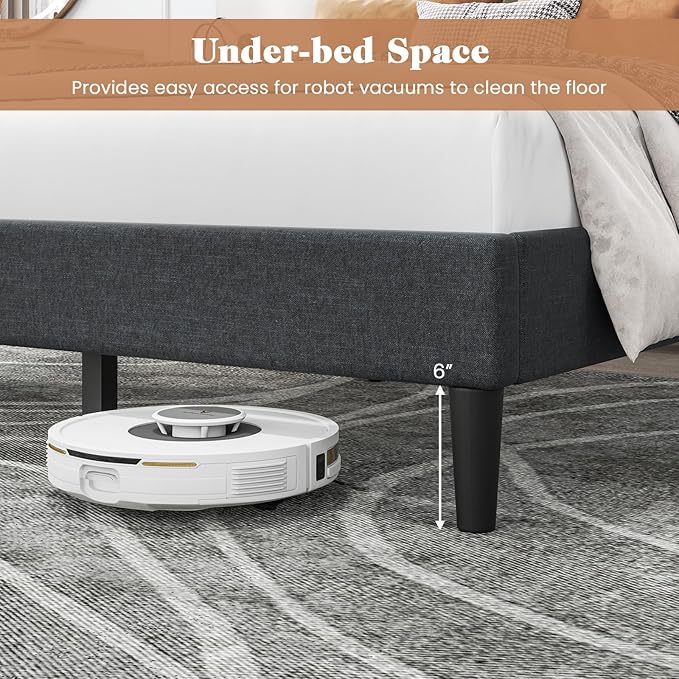 Giantex Full Size Platform Bed Frame, Modern Upholstered Bed Frame with Vertical Channel Tufted Headboard, Wooden Slats Support, No Box Spring Needed, Gray