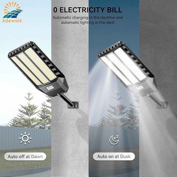 Solar Street Light Outdoor 8000W - LED Parking Lot Lights, IP67 Waterproof, Dusk to Dawn, High Lumens Solar Lights Outdoor with Motion Sensor and Remote Control 1 Pack