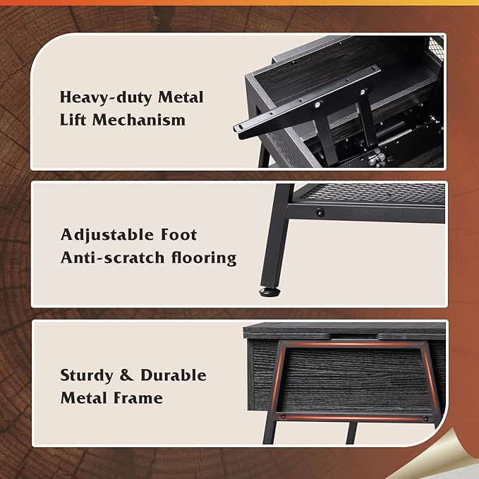 WLIVE Lift Top Coffee Table, 3 in 1 with Hidden Compartment, Multi-Function Coffee Table Converts to Dining Table for Living Room,Charcoal Black