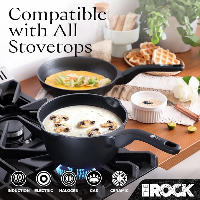 THE ROCK 1TSP 13PCS Cookware Set – Pots and Pans Set Non Stick with ROCK.TEC – Nothing Sticks, Never Warps, Lasts Longer – Healthy, Multifunctional, All-in-One Fry Pan, Saucepan, Stockpot & More