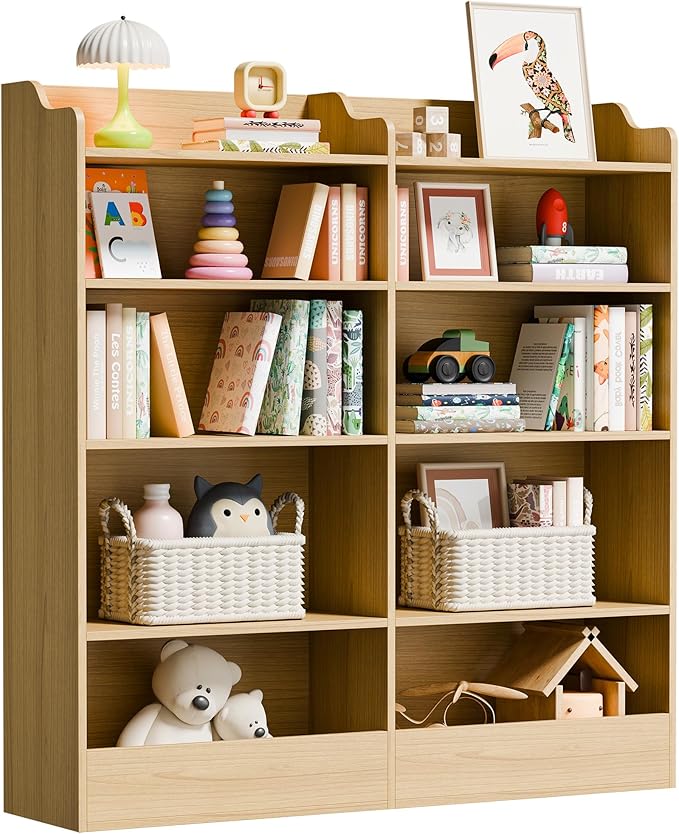 Cozy Castle Toy Storage Organizer, 5 Tier Kids Bookshelf, 10 Cube Toddler Bookcase Storage Cabinet for Playroom, Kids Room, Living Room, Nursery, Cubby, Kindergarten (Oak)