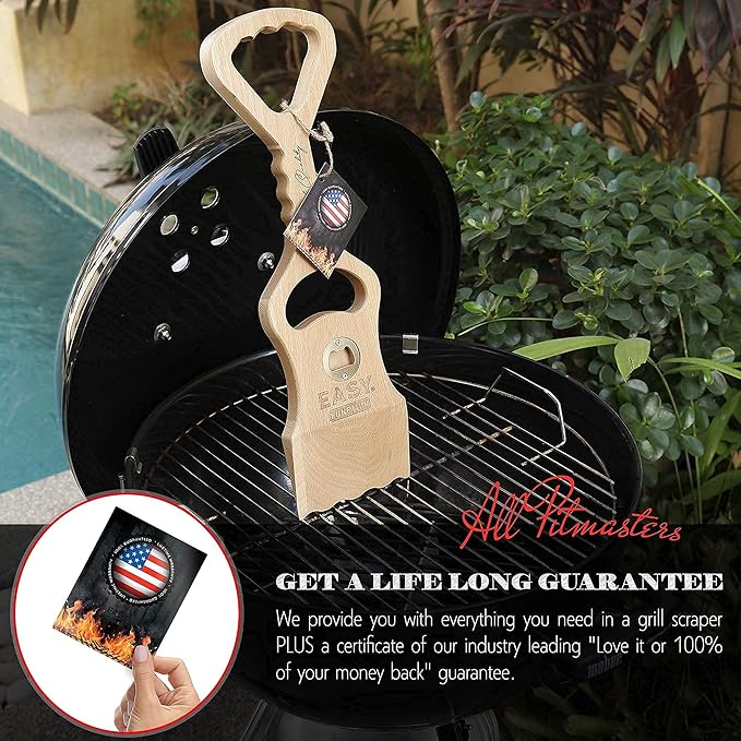 Wood Grill Scraper - Wooden Alternative for A BBQ Grill Brush, Made from Natural Pine Hardwood - Uses The New EasyShape Technology for Safe Cleaning & Bristle Free Barbecue