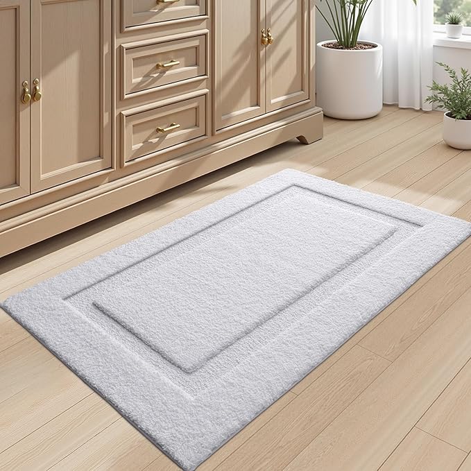 LUMI Ultra Soft Bathroom Rugs Non Slip with Rubber Backing, Absorbent Washable Bath Mat Quick Dry, Upgraded Premium Microfiber Plush Carpet for Bathtub and Shower Floor, White, 24x36