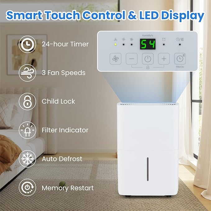 ARLIME 94.5 Pints Dehumidifier for Home, 6000 Sq.Ft Energy Star Dehumidifier w/24H Timer, LED Display, Child Lock, Drain Hose& Auto Defrost for Bedroom Basement Garage Office (94.5 Pints)
