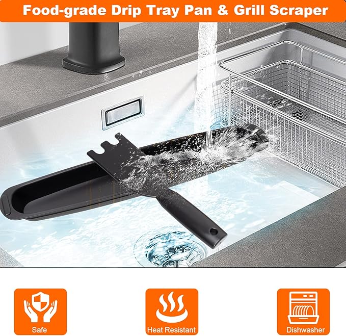 Grill Oil Grease Catcher Drip Tray Pan and Grill Spatula for George Foreman Grill,Grease Catcher and Grill Scraper Replacement Parts for George Foreman Grill Cleaner Tool