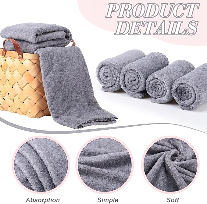 Newwiee 24 Pcs Coral Velvet Microfiber Bath Towels Sets 28 x 55 Inch Large Absorbent Multipurpose Quick Drying Soft Body Towels for Shower Bathroom Beach Fitness Yoga Sports Spa(Grey)