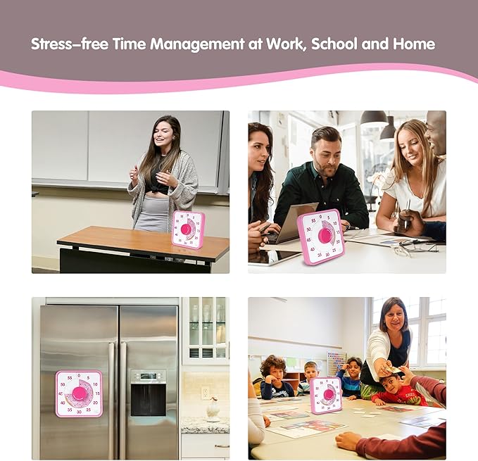 TWENTY5 SEVEN Countdown Timer 7.5 inch, 60 Minute 1 Hour Visual Timer for Classroom Teaching Tool Office Meeting, Mechanical Countdown Clock for Kids Exam Time Management Magnetic, Pink Donut