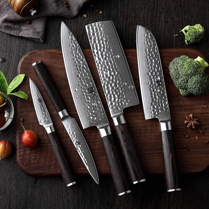 XINZUO Kitchen Knife Set of 5 Piece,67 Layers Hammered Damascus Blade,Japanese-Style Chef Knife Set,Professional Knife Sets for Chefs with Pakkawood Handle,Razor Sharp,Gift Box - He Series