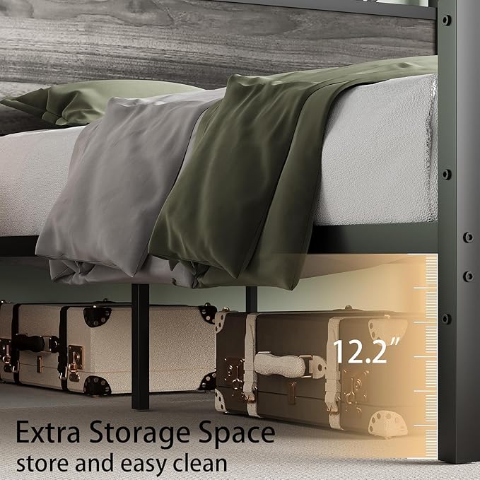 Twin Bed Frames, Bed Frame Twin Size with 51.2" Tall Industrial Headboard, Twin Platform Bed Frame with Heavy Duty Steel Slats Support, Noise Free, No Box Spring Needed, Easy Assembly, Rustic Brown