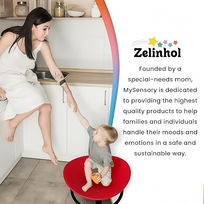 Sensory Spinning Chair for Kids with Autism - Round-Shaped Sensory Seat for Autism & ADHD, Promotes Balance, Focus & Core Strength - Sturdy Sit & Whirl Spinner for Home, School & Therapy Play (Red)