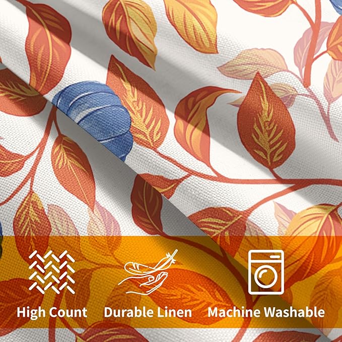 Kawani Fall Leaf Pumpkin Pillow Covers 24x24 Inch Seasonal Autumn Harvest Orange and Blue Outdoor Decorative Throw Pillows Set of 2 Thanksgiving Holiday Pillowcases for Couch Home Decor