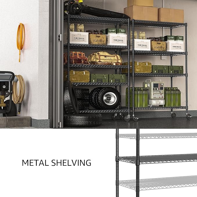 IZEUK Garage Shelving Wide Storage Shelves 5 Tier Metal Shelves Heavy Duty Adjustable Utility Shelf Rack Black 23.6" D x 53.1" W x 73.6" H