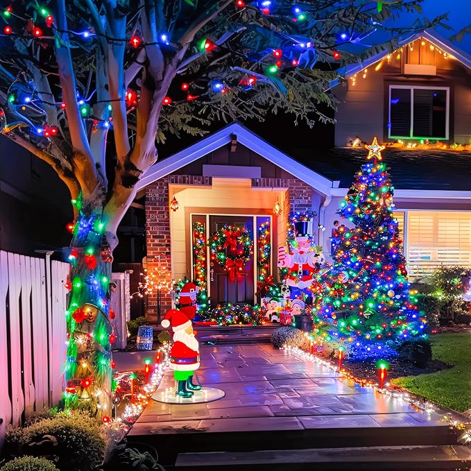 JMEXSUSS 400 LED Christmas Lights Outdoor Decorations, 132ft Multicolor Christmas Tree Lights with Remote, Indoor String Lights Plug in for House Christmas Bush Decor