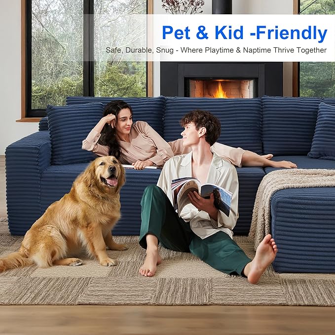 105''Sectional Cloud Couch with L Shaped Chaise,Modern Modular Sectional Sofa,Comfy Sectional Couches for Living Room,Bedroom,Apartment (Blue, Right Facing Chaise)