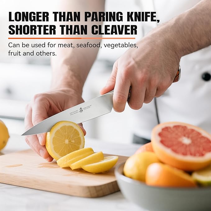 TUO Utility Knife, 5 inch Small Kitchen Knife for Paring & Slicing, with Ergonomic Pakkawood Handle, High Carbon German Stainless Steel - Fiery Phoenix Series