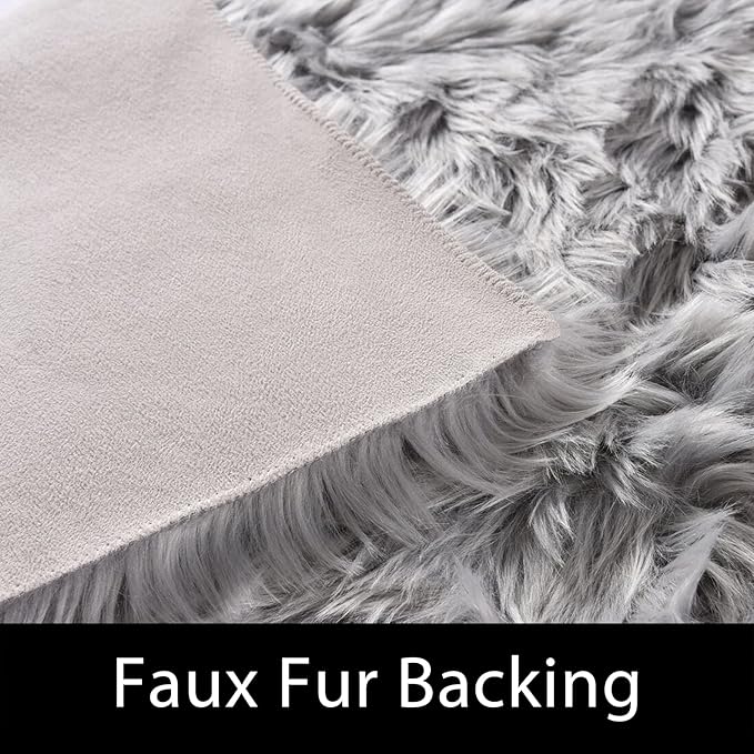 Latepis Grey Sheepskin Rug 4x6 Area Rugs Bedside Fluffy Faux Fur Rug Shag Carpets for Bedroom Living Room Playing Room Décor, Sheepskin