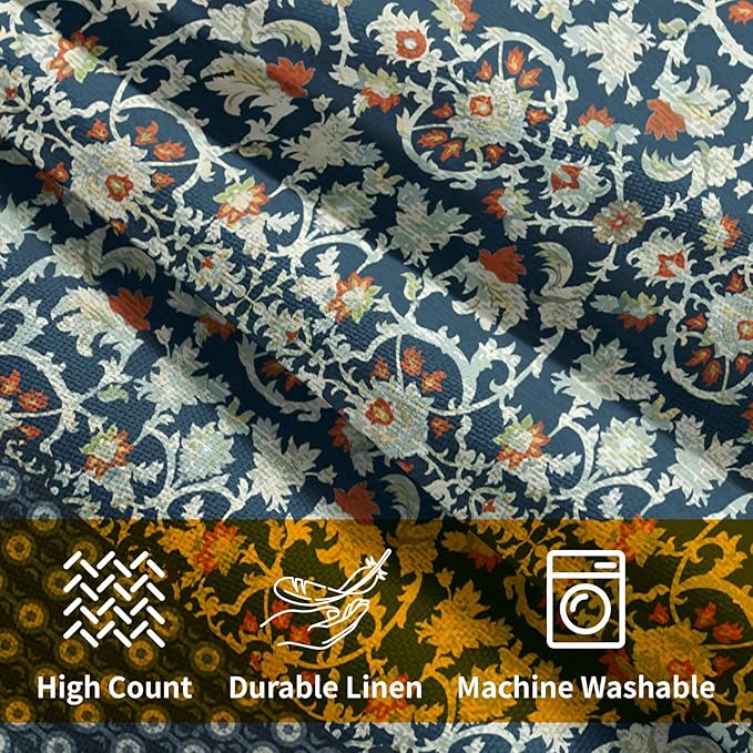 Kawani Antique Pillow Covers 24x24 Inch Vintage Floral Block Print Blue Red Decorative Throw Pillows Set of 2 Retro Turkish Pillowcases for Couch Indoor Outdoor Home Decor