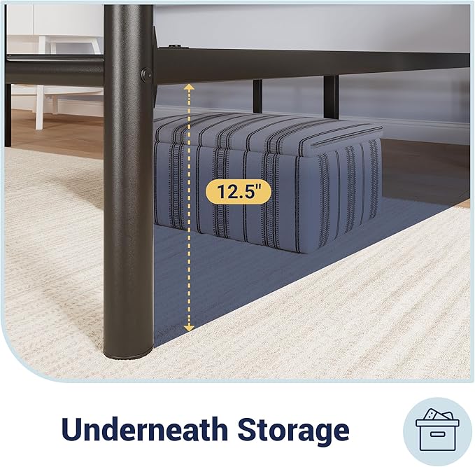 Allewie 14 Inch Full Size Metal Platform Bed Frame with Headboard and Footboard, Underbed Storage, Strong Metal Slats Support, Mattress Foundation, No Box Spring Needed, Easy Assembly, Black