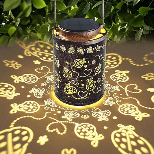 Upgraded Ladybug Solar Lights for Outside Garden Decor, Waterproof Hanging Metal Lanterns Outdoor Solar Lights for Yard, Patio, Porch, Fence - Birthday Gifts for Women, Mom, Grandma