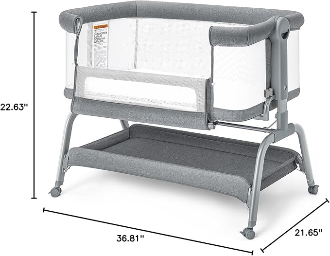 BabyBond Baby Bassinet, 3 in 1 Bassinet Bedside Sleeper with Washable Soft Mattress and Sheet, 6 Height Adjustable Bedside Crib, 4-Sided Mesh Bedside Bassinet for Baby