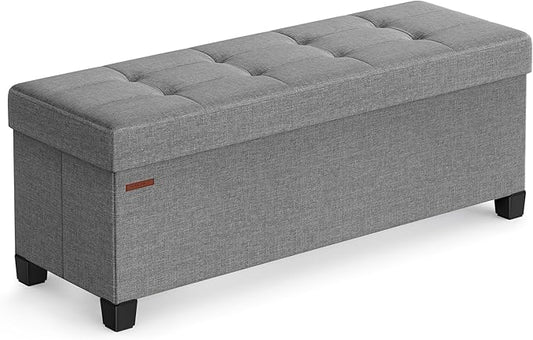 SONGMICS Storage Ottoman Bench, Foldable Foot Rest with Legs, 15 x 43 x 15.7 Inches, End of Bed Bench, Storage Chest, Load up to 660 lb, for Living Room, Bedroom, Entryway, Dove Gray ULSF018G02